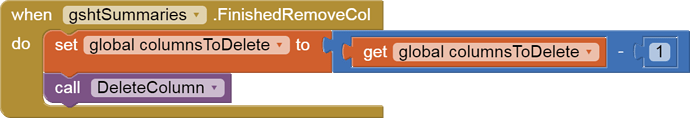 when gshtSummaries FinishedRemoveCol