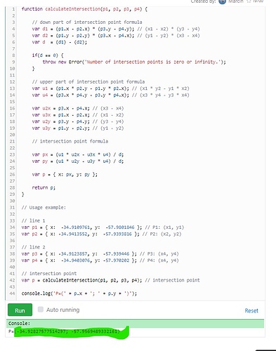 javascriptLineIntersection