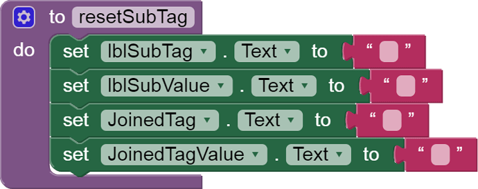 to resetSubTag do