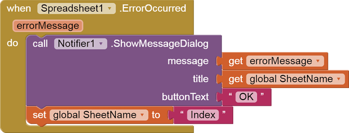 when  Spreadsheet1 .ErrorOccurred   errorMessage   do