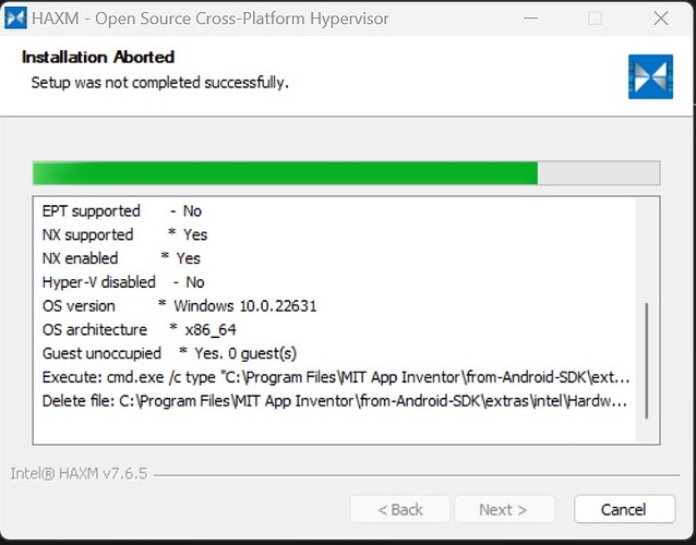 APPInventor Emulator Install Fail