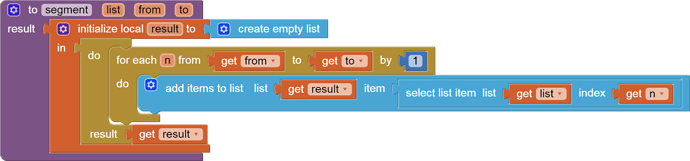 to segment   list   from   to result