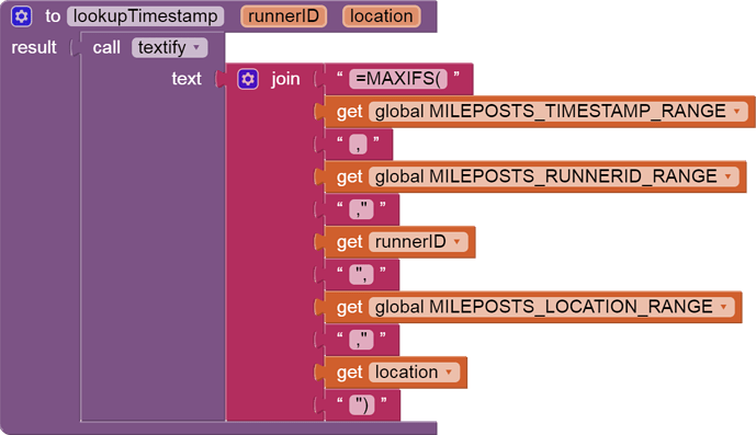 to lookupTimestamp   runnerID   location result