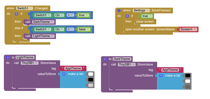 settings screen