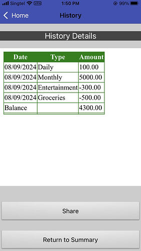 History details desired output