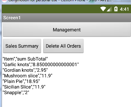 Capture Sales Summary Output