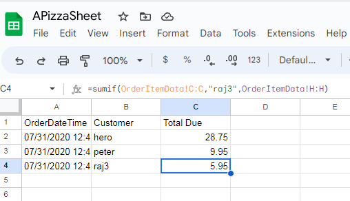 OrderData Sheet